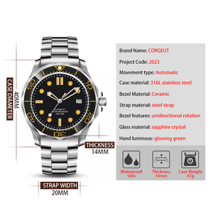<span class=keywords><strong>Montre</strong></span> de <span class=keywords><strong>plongée</strong></span> mécanique de luxe pour homme Corgeut, saphir, acier inoxydable, étanche, automatique, mouvement NH35, <span class=keywords><strong>bracelet</strong></span> de poignet avec date - Product Image 5