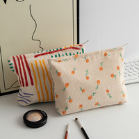 Sac de rangement cosmétique en velours côtelé pour femmes, grande capacité, en gros, sac de maquillage en velours côtelé floral, pochette zippée pour les voyages