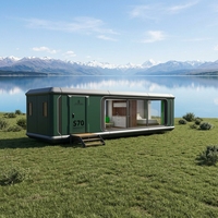 Maison-capsule de camping moderne et luxueuse en structure acier préfabriquée, étanche, avec système intelligent, type villa ou cabane conteneur