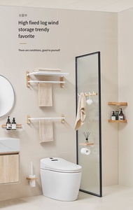 رف مناشف حمام جديد غير مثقب رف مناشف حمام زان رف تخزين الحمام - Product Image 6