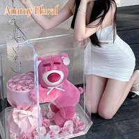 AM-SPC112 Bouquets de fleurs de savon Ammy, ours en peluche dans des boîtes cadeaux pour la Saint-Valentin, ours fraise, fleurs décoratives, boîte de roses