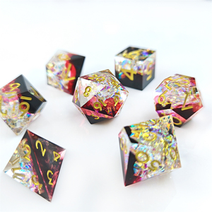 Juego de dados de resina de borde afilado para RPG Dungeons & Dragons juego de mesa negro rojo transparente lentejuelas poliédricas resina DND juego de dados - Product Image 6