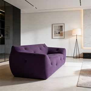 Sofá Redondeado Acolchado con Botones de Felpa Morado Oscuro, Estilo Personalizado de Lujo Ligero, Sofás de Sala de Estar, Sofá de Tela para Uso Recreativo - Product Image 3