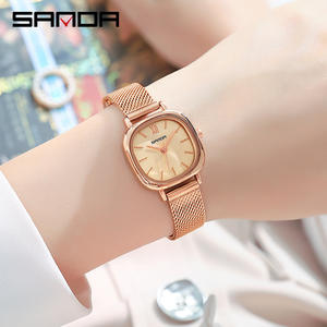 Reloj de Cuarzo SANDA 1098 para Mujer, Diseño Cuadrado, Aleación, Estilo Ejecutivo, Color Oro Rosa, Esfera de Cristal, Correa de Cuero Informal - Product Image 4