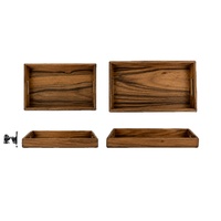 Plateau de service rectangulaire multifonction en bois rustique style ferme avec poignées découpées pour bureau, salon et table basse