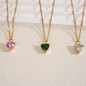 Chic 18K <b>Gold</b> Plated 304 Stainless Steel Vacuum Electroplated Zircon Heart Shaped Pendant <b>Necklace</b> For Women Non Fading - Product Image 2