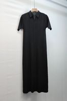 Robes d'été écologiques tissées lavables pour femmes, taille naturelle plissée, longueur genou, manches courtes, col rabattu, pour le bureau
