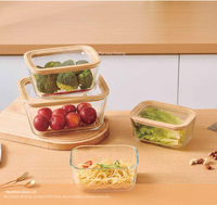 Boîte alimentaire en verre borosilicate à succès avec couvercle en bambou, compatible four, hermétique pour le stockage des aliments