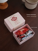 Boîte cadeau créative personnalisée pour mariage, en forme carrée, avec illustration de dessin animé, en papier pulpe rose, sacs à cordon et ruban