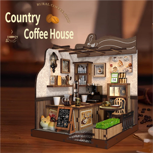 Puzzle 3D à assembler fait main, modèle de maison miniature DIY, thème 'Coffee House des Campagnes', ornement stéréoscopique - Product Image 2