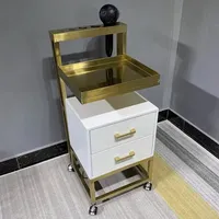 Chariot de beauté professionnel mobile pour salon, style moderne en MDF blanc et métal doré inoxydable, mobilier de salon, chariots à main, bureau à domicile