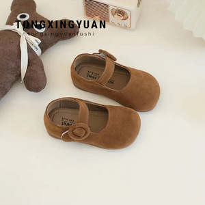 Girls' Princess Shoes Round Buckle Fashion Single Shoes Lightweight Soft <b>Sole</b> Loafers Party 4-6Y Solid Color - Product Image 3
