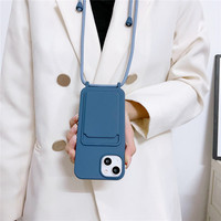 Dompet Crossbody Lanyard Case untuk iPhone 16 15 13 Pro Max 11 12 X XS Max 14 Plus Slot Kartu Silikon Lembut Tali Leher Penutup