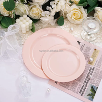 Vente en gros assiettes en plastique rose vaisselle de fête de mariage décoration assiette élégante