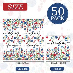 50 serviettes en papier jetables à 2 plis, motif floral patriotique <span class=keywords><strong>du</strong></span> <span class=keywords><strong>4</strong></span> juillet, texte Liberté, 65x65 pouces, pour <span class=keywords><strong>la</strong></span> décoration <span class=keywords><strong>de</strong></span> fête - Product Image 2