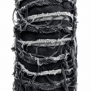 <span class=keywords><strong>Jeans</strong></span> da Uomo in Denim Elasticizzato Grigio Scuro, Gamba Larga, Effetto Usurato <span class=keywords><strong>con</strong></span> <span class=keywords><strong>Strappi</strong></span> a Scala su Tutta la Lunghezza, Bordi Sfilacciati e Fodera Grigia - Product Image 3
