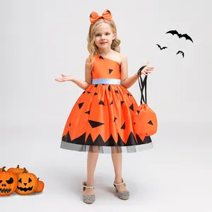 MQATZ flower party girl dress for Halloween costume orange off shoulder simple evening kids girl wear