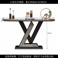 Console Extra Longue de 70,9 Pouces, Table de Canapé Noire et Or avec Plateau en Faux Marbre, Table d'Entrée Longue Moderne avec Cadre Doré