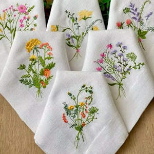 ผ้าเช็ดปากผ้าลินินสวยงามสำหรับรับประทานอาหารค่ำที่หรูหราลวดลายดอกไม้ปักลายดอกไม้สำหรับบ้านใน100% - Product Image 1