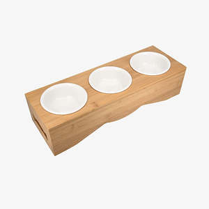 Gamelle Écologique 2,2 L pour Animaux de Compagnie avec Support en Bois de Bambou Imprimé – Triple Distributeur surélevé pour Chats et Chiens - Product Image 4