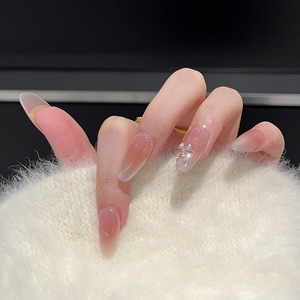 Uñas Postizas con Brillo Suave, Estilo Butterfly Kiss Fresh, Color Rosa Puro, Ojo de Gato, Zirconia Francesa Brillante - Product Image 2