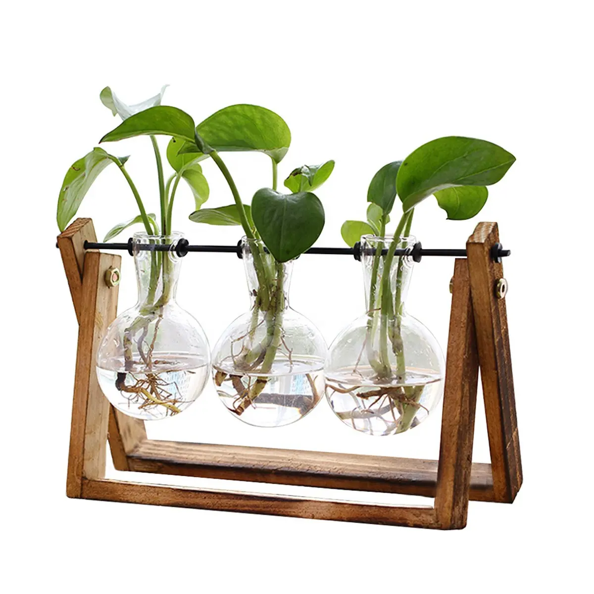 Piantare terrario con supporto in legno Air fioriera 3 bulbo vetro vaso in metallo supporto girevole Retro tavolo