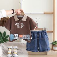 2025 été nouvelle tenue décontractée pour garçons à la mode bébé ours Polo Jersey chemise avec col rabattu manches courtes ensemble deux pièces