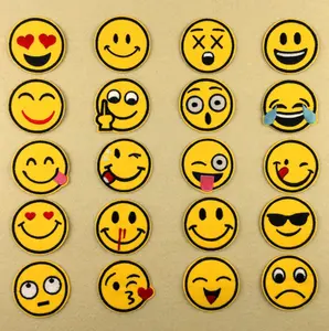 Diferentes tipos de Engraçado Smiley Sorriso Feliz Rosto Amarelo DIY Applique Bordado Ferro no Remendo Sew