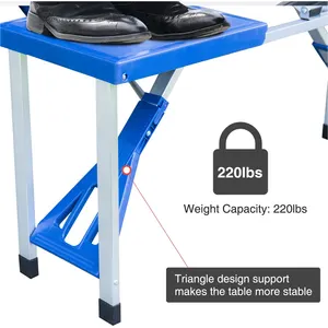 Umbrella Table NPOT Factory Price OEM Portable Picnic Foldable Table With Chairs And Umbrella Hole 4-person Fold Up Travel Table Plastic BSCI