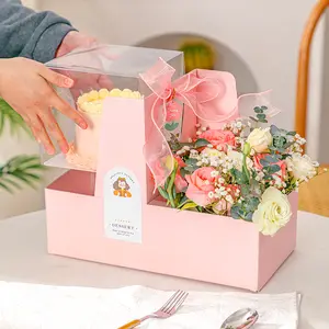 صندوق هدايا مخصص لتغليف وتغليف الزهور لحفلات الزفاف صندوق زهور كيك صغير أصفر شفاف محمول أنيق قابل لإعادة التدوير