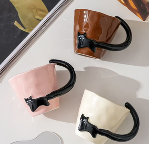 Vente en gros de tasses en céramique créatives avec poignée en forme de chat, logo personnalisé, tasse à café avec queue de chat 3D pour cadeaux et promotion - Product Image 2