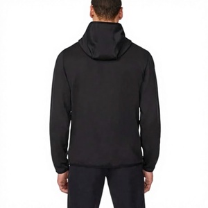 Sweat-shirt à capuche zippé noir pour homme, 100 % coton tissé, écologique, respirant, coupe classique, couleur unie, coupe-vent, décontracté, automne - Product Image 3