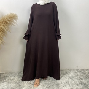 6778# Fashion New Crew Neck Hijab Dress Abaya Muslim Women <b>Summer</b> Long Dresses With Pockets - Product Image 3