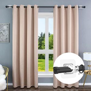 Telescopic Fixed Clip Holder Punch-Free Stickers Household Shower Curtain Towel Door Curtain Hanging Rod Holders Includes <b>Hooks</b> - Product Image 2