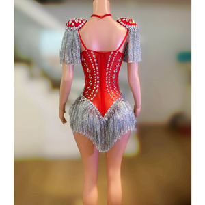 Abiti Mini Aderenti Rossi Sexy 2026 con Dettagli in Frange e Decorazioni in Diamanti per Feste in Discoteca, <span class=keywords><strong>Abbigliamento</strong></span> <span class=keywords><strong>Casual</strong></span> <span class=keywords><strong>da</strong></span> <span class=keywords><strong>Sera</strong></span> Personalizzato per Donne - Product Image 3