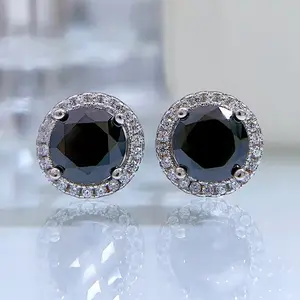 18 k white gold plated 925 sterling silver earrings jewelry laboratory 0.8 carat diamond black SangShi stud earrings