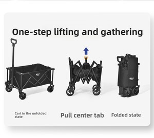 Chariot de camping pliable en métal à quatre roues, plateforme fermée, OEM personnalisé, outil de voyage en plein air - Product Image 5