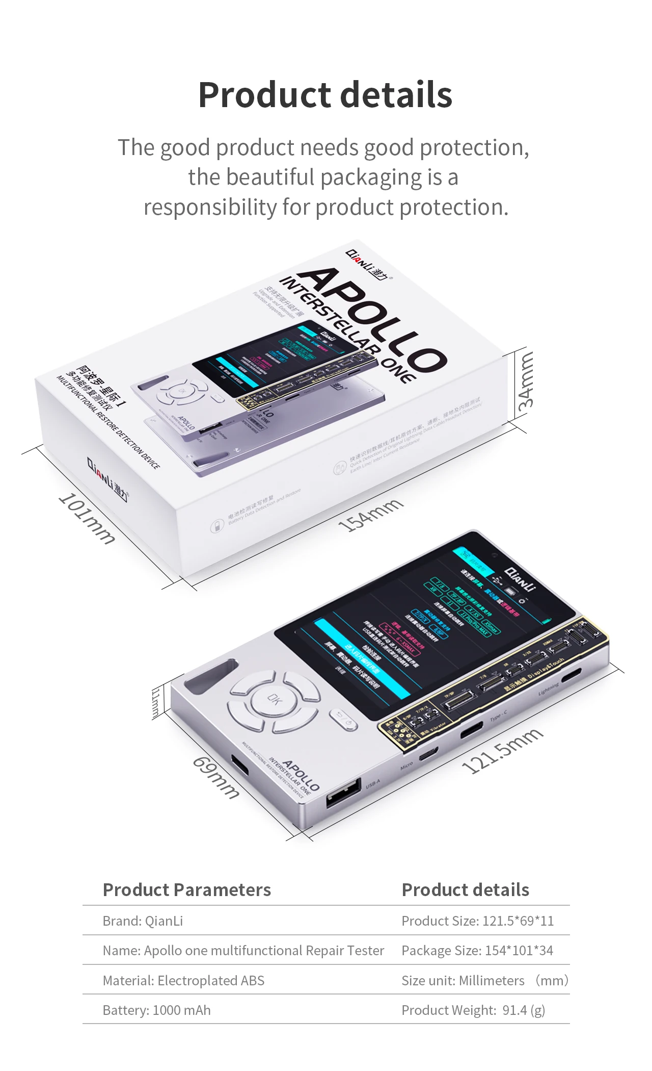 QIANLI APOLLO ONE 6in1 True Tone Restore Programmer for iPhone Batteries Code Change Activate Vibrates Read Write Repair Tools