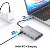 Hub Usb-c 9 en 1 USB 3,0 3,1/3,2 Gen 2 5/10Gbps RJ45 PD Estación de acoplamiento de interfaz múltiple para impresora de tableta HP Surface 3 samsung