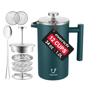 Filtre en acier inoxydable à paroi isolée de 1 L amélioré <span class=keywords><strong>12</strong></span> <span class=keywords><strong>tasses</strong></span> à piston à café portable à presse française - Product Image 1