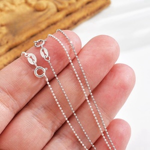 Kalung rantai manik-manik berlapis Rhodium perak murni 925 asli Tautan bola 1mm perhiasan Pria Wanita Anak perempuan grosir - Product Image 2