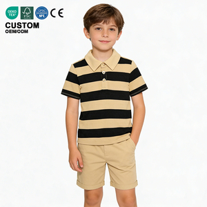 T-shirts personnalisés pour enfants Baifei, t-shirts polo décontractés et confortables pour enfants, coton GOTS, rayures tendance, vêtements pour enfants - Product Image 1