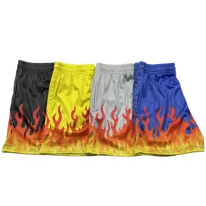 Shorts de corrida masculinos de poliéster, para o verão, para academia, basquete, todos os tipos de fogo, personalizado, malha