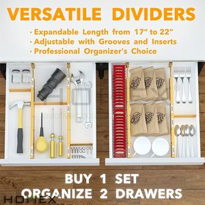 Organizadores de Cajones Ajustables para Cocina, Divisores de Cajones de Bambú, 4 Divisores con Insertos y Etiquetas - Product Image 6