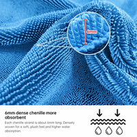 Serviette de séchage de voiture en microfibre épaissie, sans peluches, 800gsm 1000gsm, 60x90cm/70x90cm, torsadée, pour l'entretien et le nettoyage automobile