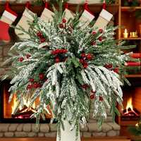 Ensemble de brindilles artificielles de Noël festives, branche de pin floquée, brindille de baies rouges pour arbre, couronne, vase, décoration de Noël DIY