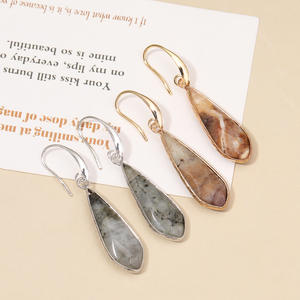Pendientes de Piedra de Ágata Facetada en Forma de Gota con Borde Dorado de Acero Inoxidable Dorado de 36 mm, Joyerí<span class=keywords><strong>a</strong></span> de Piedras Preciosas para Mujer, Regalo para Amiga - Product Image 5