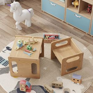 Anak-anak Montessori Furniture 1-3 tahun langkah bangku kayu meja menyapih dan kursi Set untuk balita membaca bermain aktivitas kubus - Product Image 2