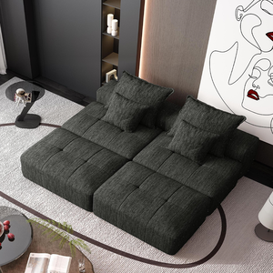 US in Stock <b>Convertible</b> Chenille Fabric Modern Living Room Wood Frame Nordic Family Modular Sectional Sofa <b>Bed</b> Set for Hotel Use - Product Image 2