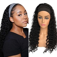 Perruque bandeau en cheveux humains, ondulations profondes, 20 pouces, bouclée, noire, pour femmes, 10A, vierge brésilienne, sans colle, densité 150%, noir naturel